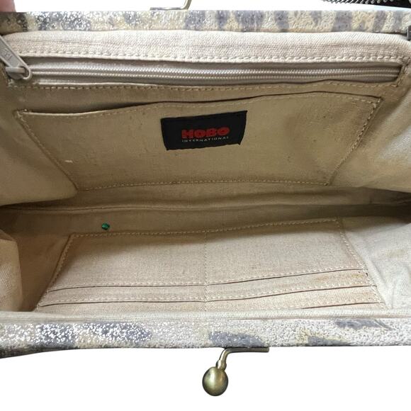 Hobo International Vtg. Frame Bag Clutch Chain Kiss Lock Leopard Print Tan Gold - Picture 7 of 8